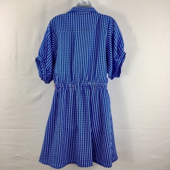 LDT Chris Button Down Collar Short Sleeve Seersucker Blouson Shirt Dress - Picture 5 of 12